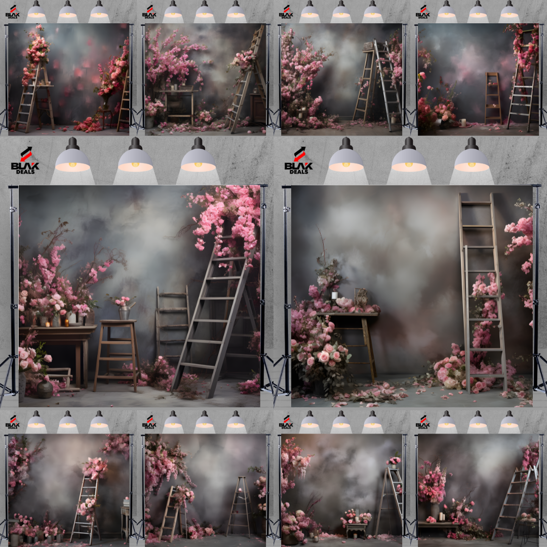 Pink Floral Gray Wall Family Maternity Couple Portrait Photography Backdrop Photoshoot | BLAK Deals