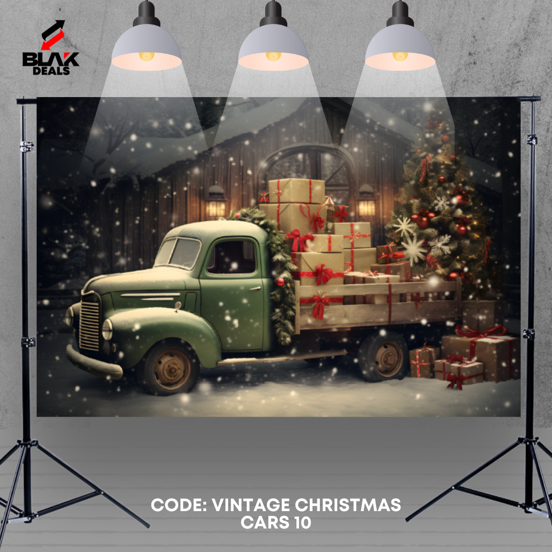Vintage Christmas Cars Truck Family Couple Photography Backdrop Photoshoot | BLAK Deals