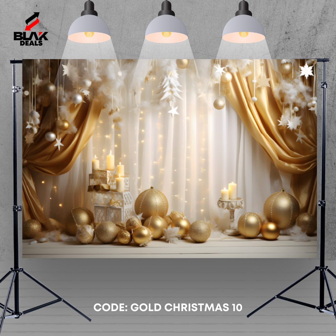 Gold Christmas Elegant Family Couple Photography Backdrop Photoshoot | BLAK Deals