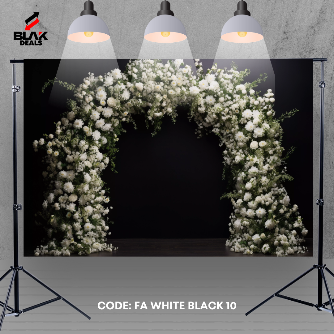 White on Black Floral Arc Family Maternity Couple Photography Backdrop Photoshoot | BLAK Deals