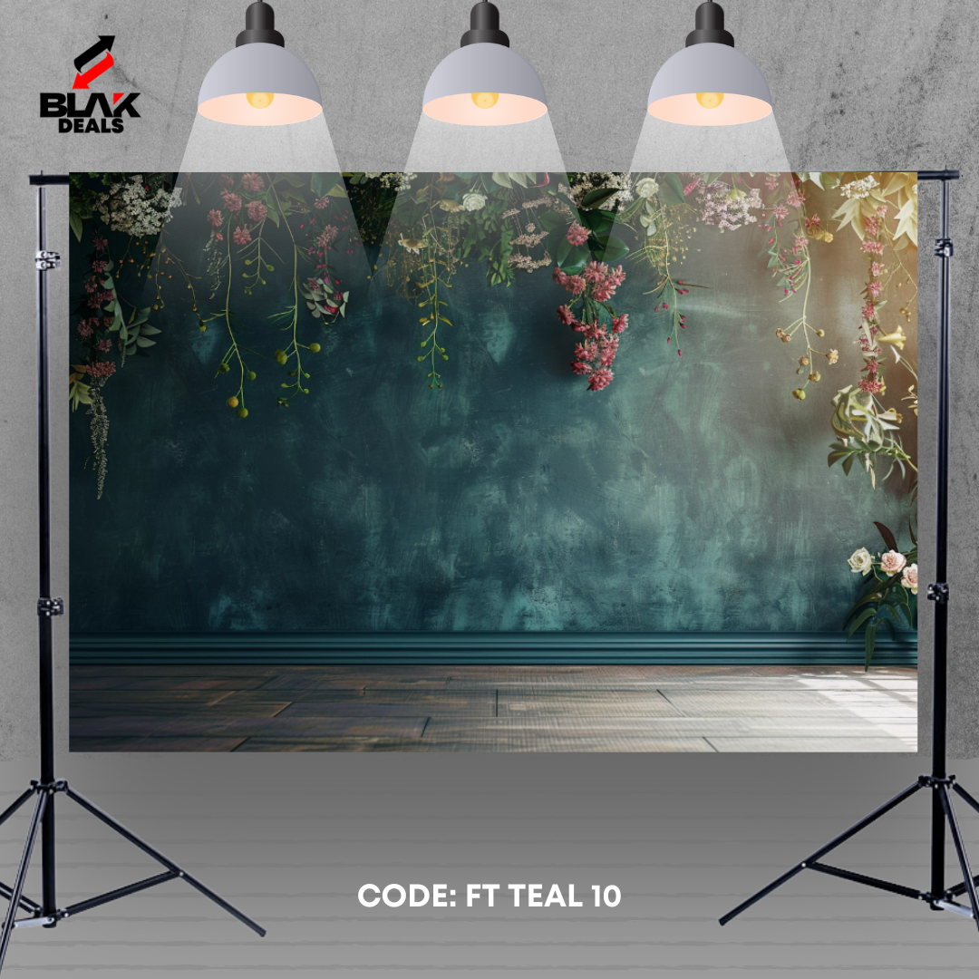 Teal Textured Floral Family Maternity Couple Portrait Photography Backdrop Photoshoot | BLAK Deals