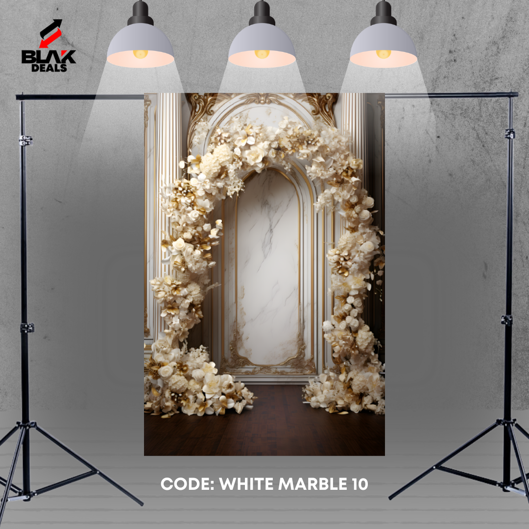 Marble Arc Floral Family Maternity Couple White Gold Photography Backdrop Photoshoot | BLAK Deals