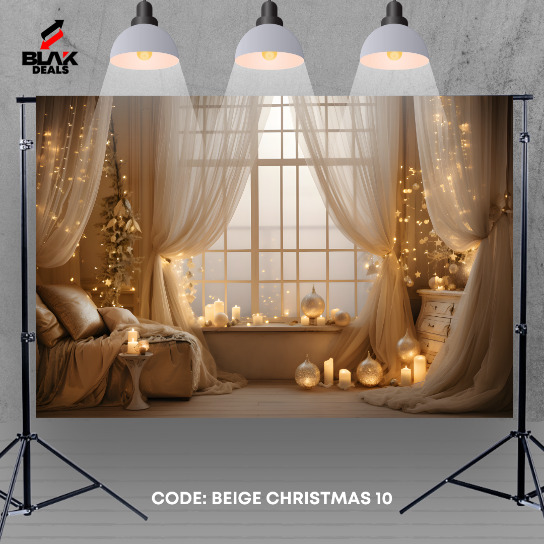 Beige Christmas Family Couple Photography Backdrop Photoshoot | BLAK Deals