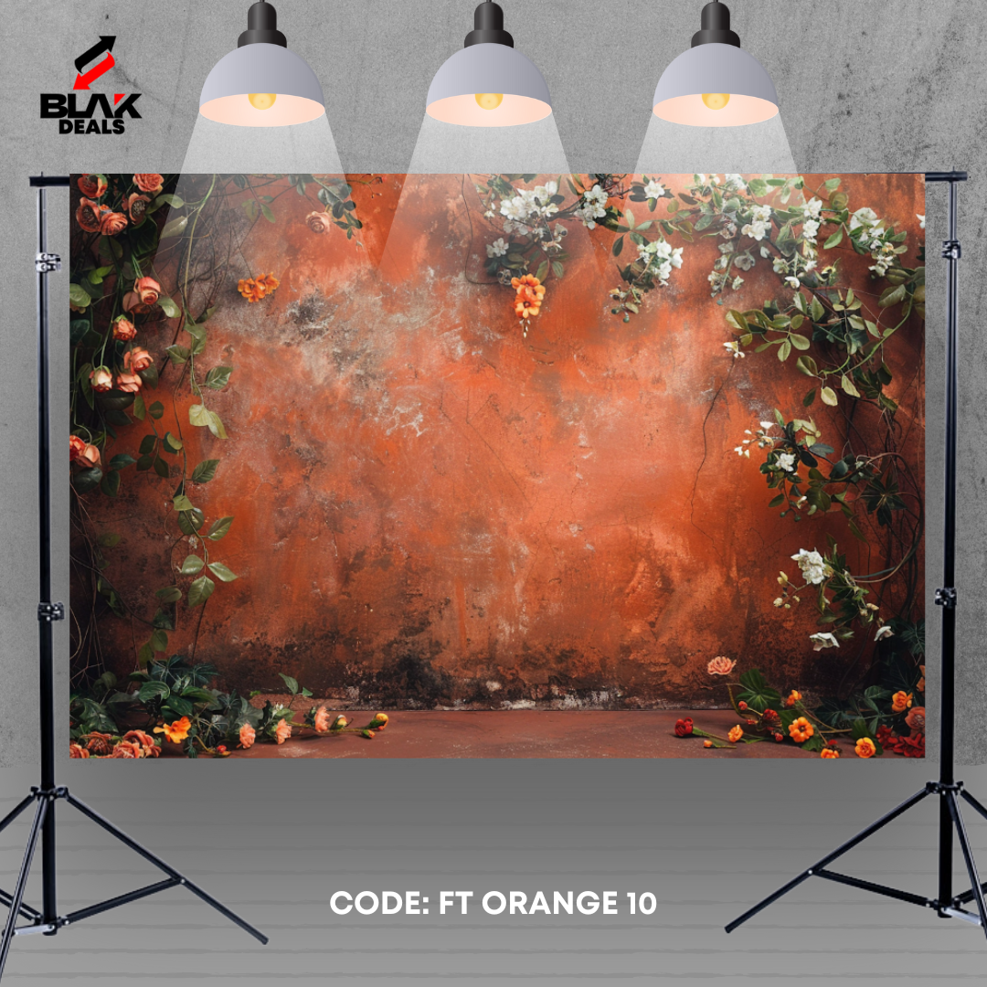 Orange Textured Floral Family Maternity Couple Portrait Photography Backdrop Photoshoot | BLAK Deals