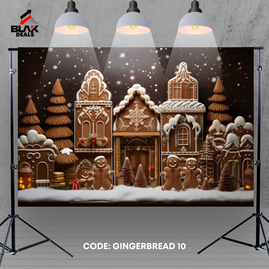 Gingerbread Family Couple Christmas Photography Backdrop Photoshoot | BLAK Deals