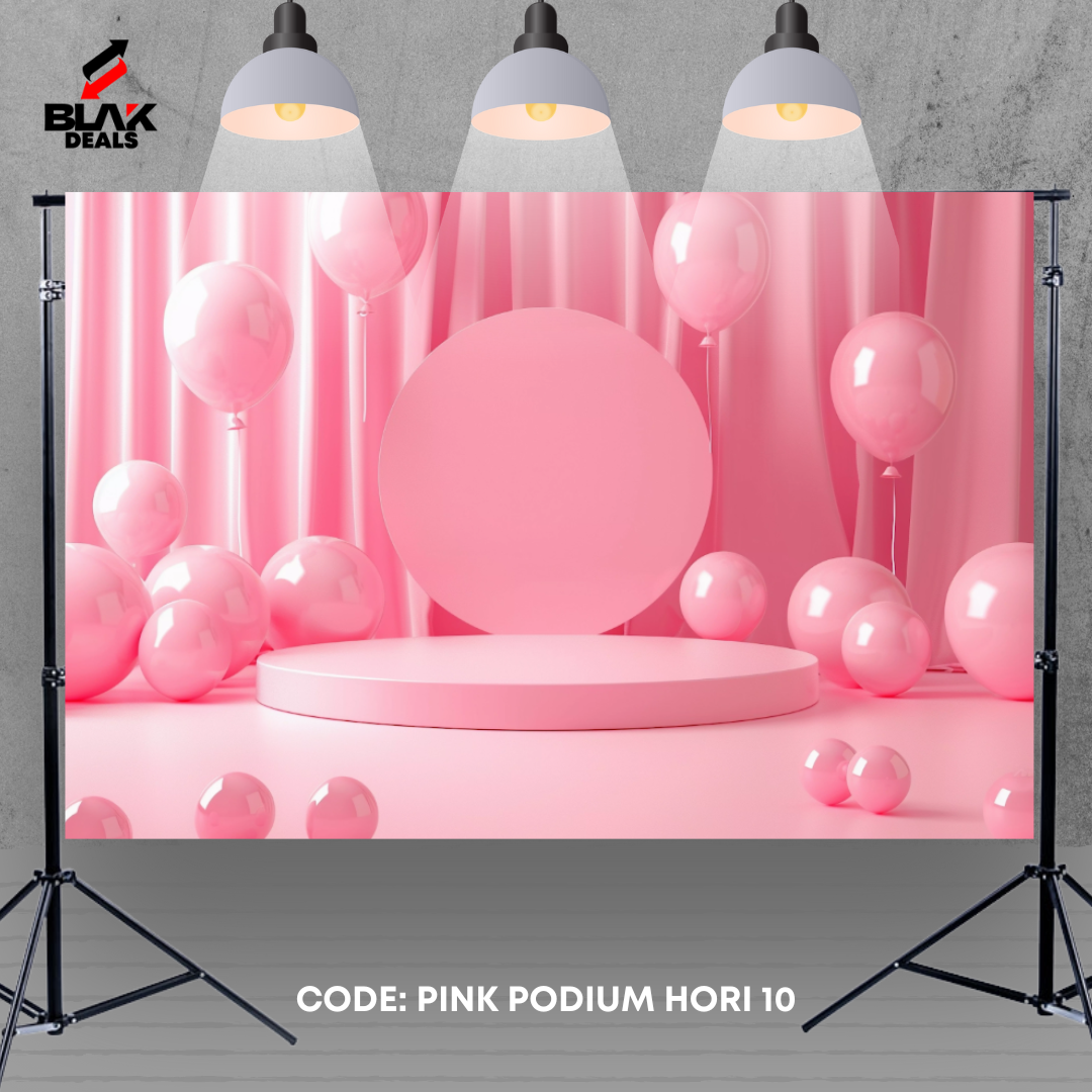 Pink Podium Balloons Birthday Family Portrait Photography Backdrop Photoshoot | BLAK Deals