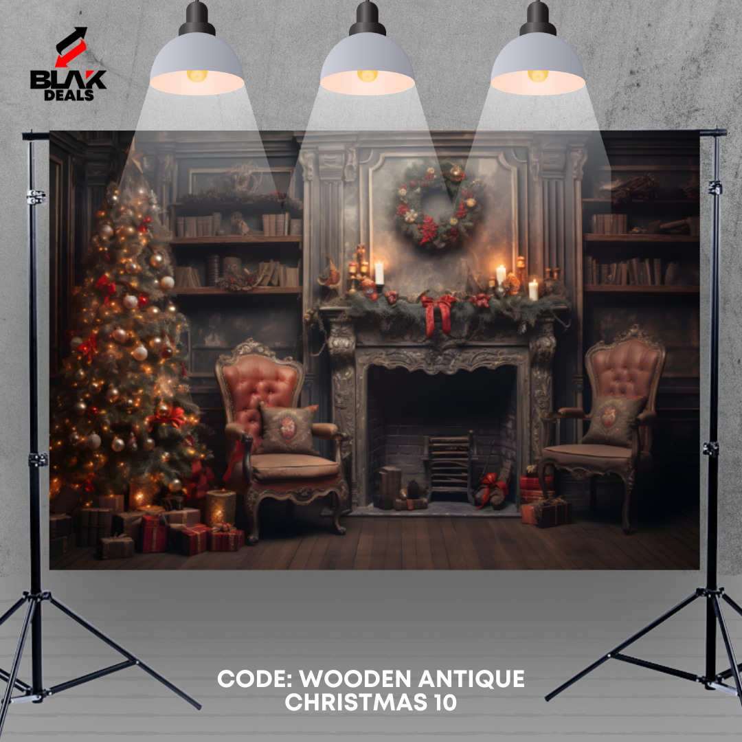 Wooden Antique Christmas Family Couple Photography Backdrop Photoshoot | BLAK Deals