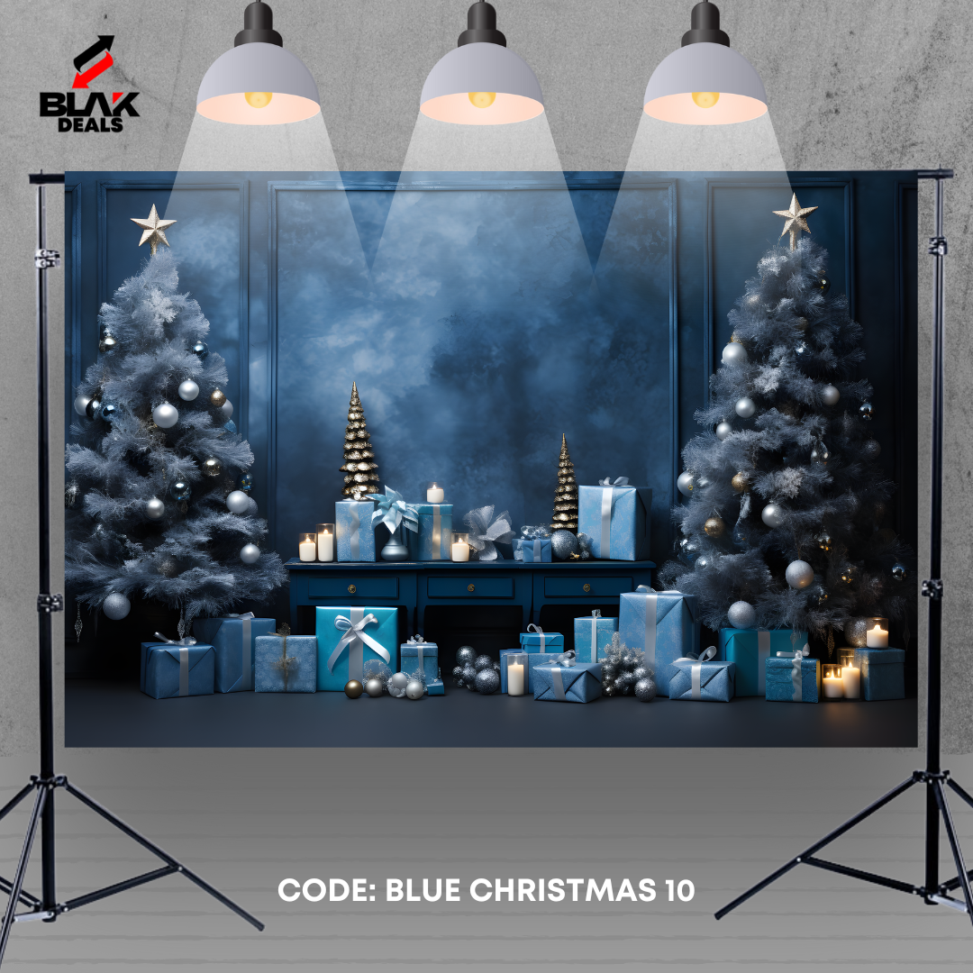 Blue Christmas Elegant Family Couple Photography Backdrop Photoshoot | BLAK Deals