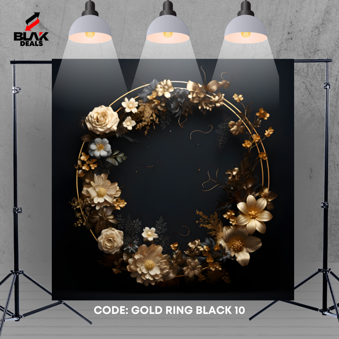 Golden Ring Black Floral Family Maternity Couple Photography Backdrop Photoshoot | BLAK Deals