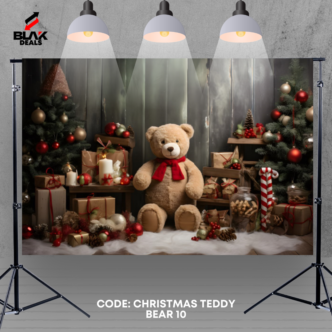 Christmas Teddy Bear Family Couple Photography Backdrop Photoshoot | BLAK Deals