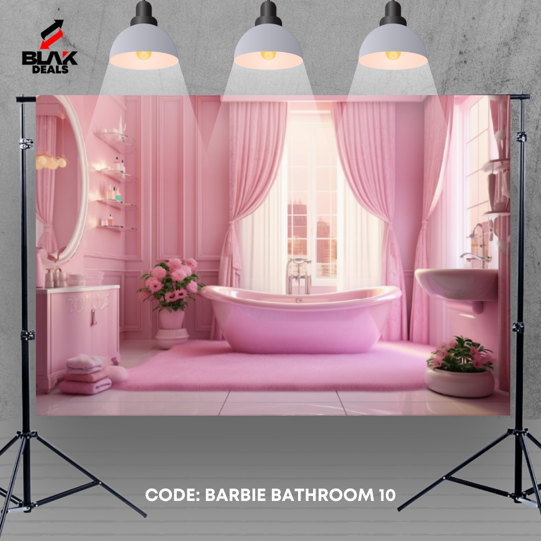 Barbie Pink Bathroom Kids Newborn Toddler Portrait Photography Backdrop Photoshoot | BLAK Deals