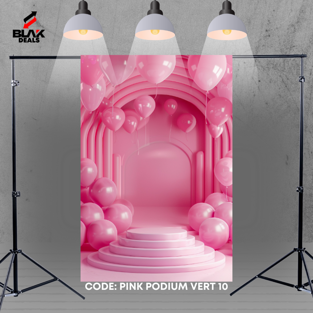 Pink Podium Balloons Birthday Family Portrait Photography Backdrop Photoshoot | BLAK Deals