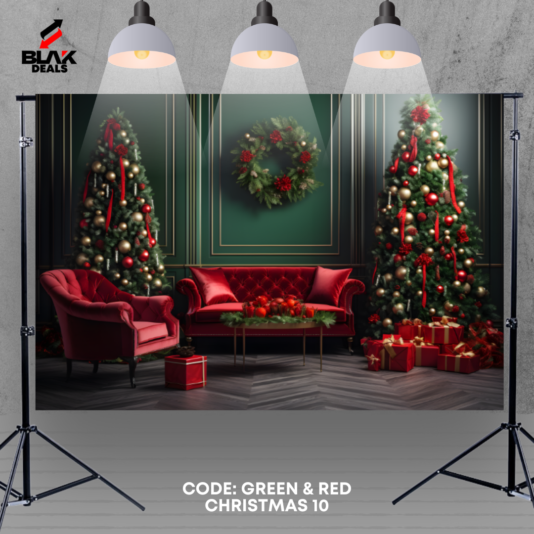 Green & Red Christmas Elegant Family Couple Photography Backdrop Photoshoot | BLAK Deals