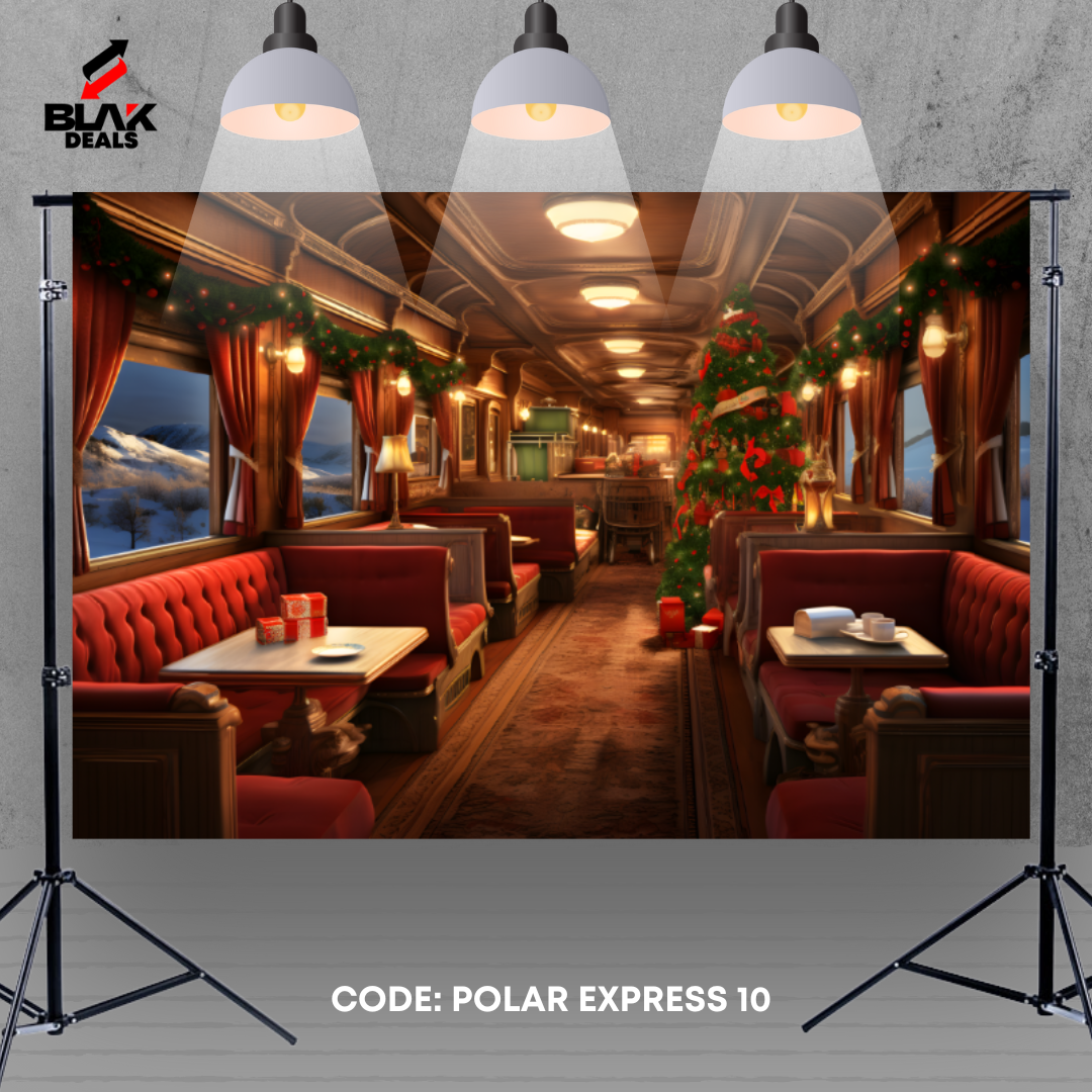Polar Express Train Snow Family Couple Christmas Photography Backdrop Photoshoot | BLAK Deals