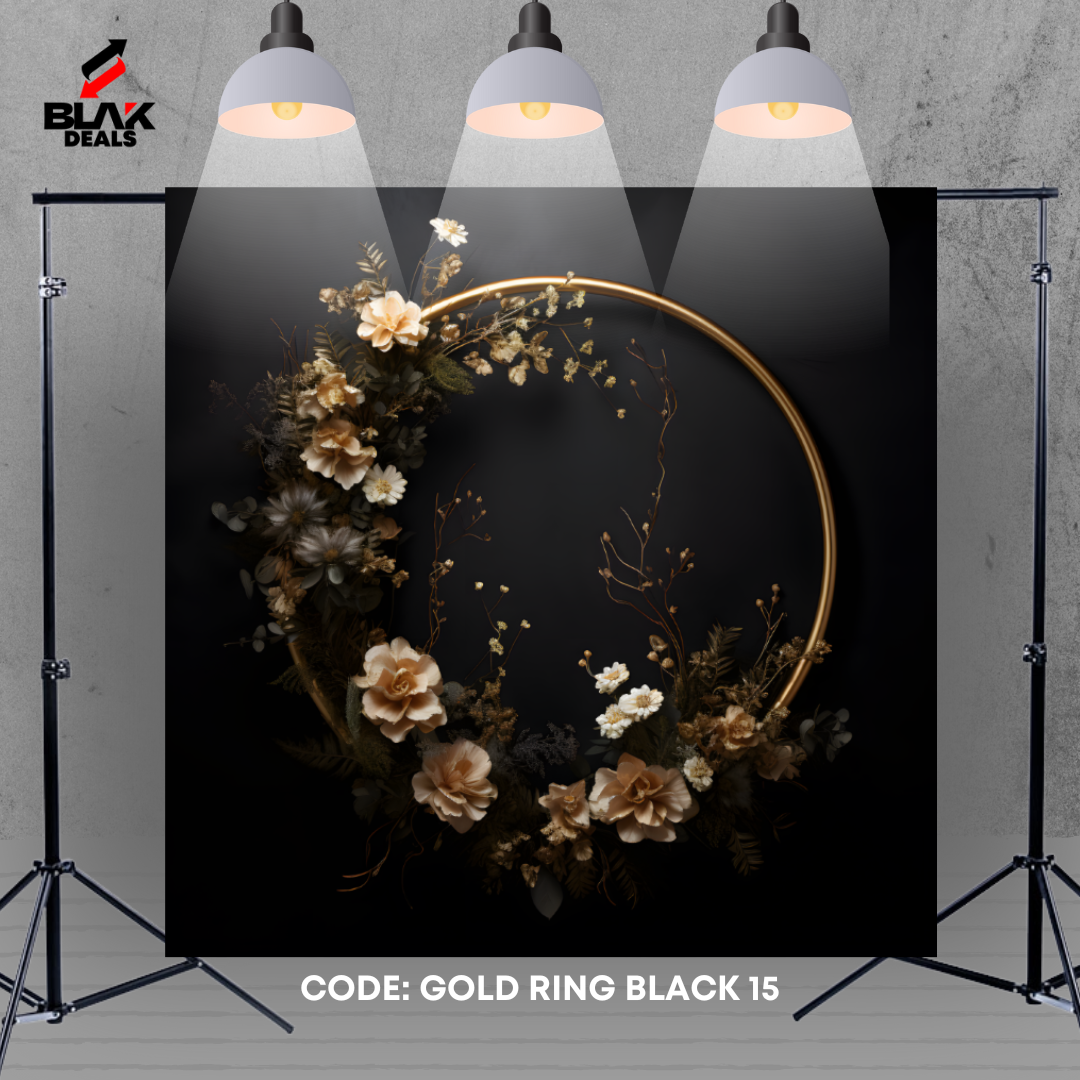 Golden Ring Black Floral Family Maternity Couple Photography Backdrop Photoshoot | BLAK Deals