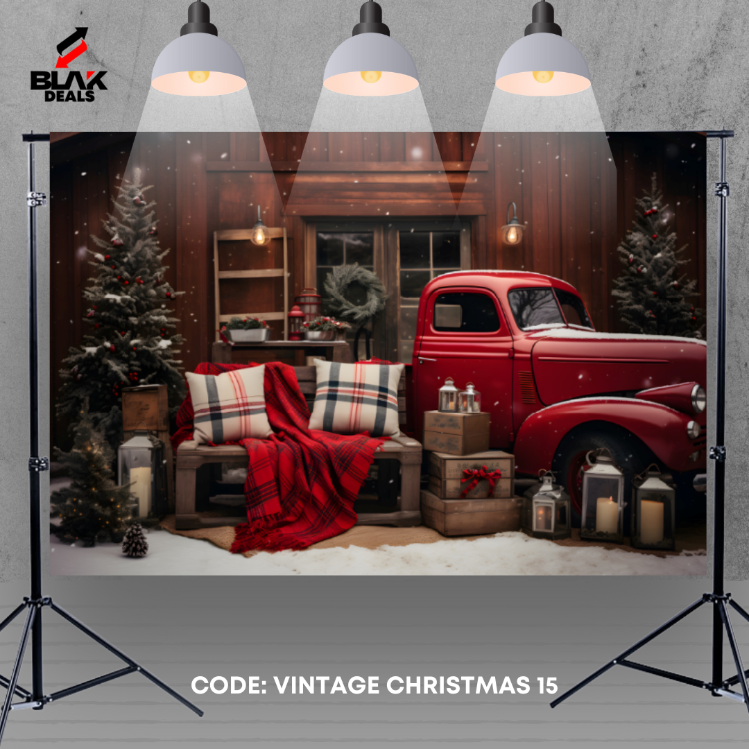 Vintage Christmas Cars Truck Family Couple Photography Backdrop Photoshoot | BLAK Deals)