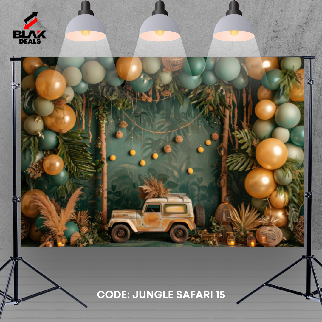 Safari Jungle Animals Balloon Kids Newborn Toddler Photography Backdrop Photoshoot | BLAK Deals