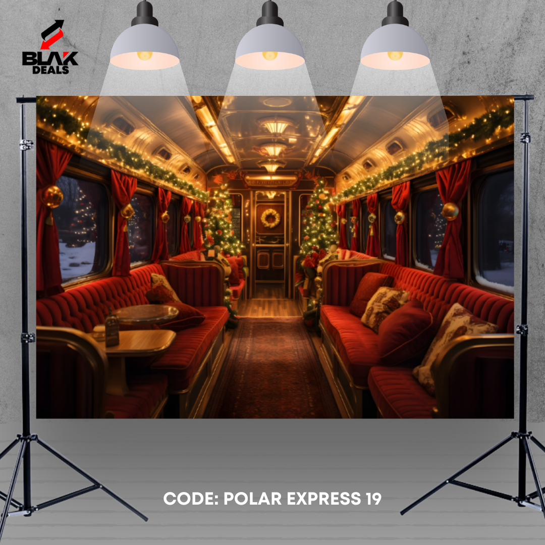 Polar Express Train Snow Family Couple Christmas Photography Backdrop Photoshoot | BLAK Deals
