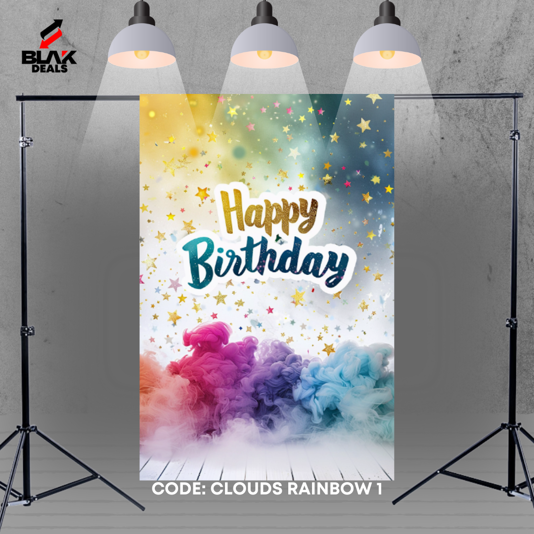 Clouds Rainbow Balloons Birthday Family Portrait Photography Backdrop Photoshoot | BLAK Deals