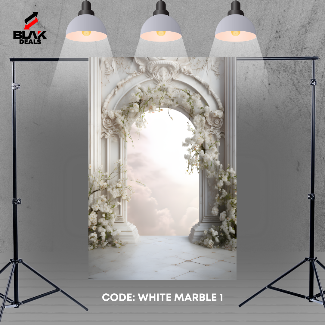 Marble Arc Floral Family Maternity Couple White Gold Photography Backdrop Photoshoot | BLAK Deals