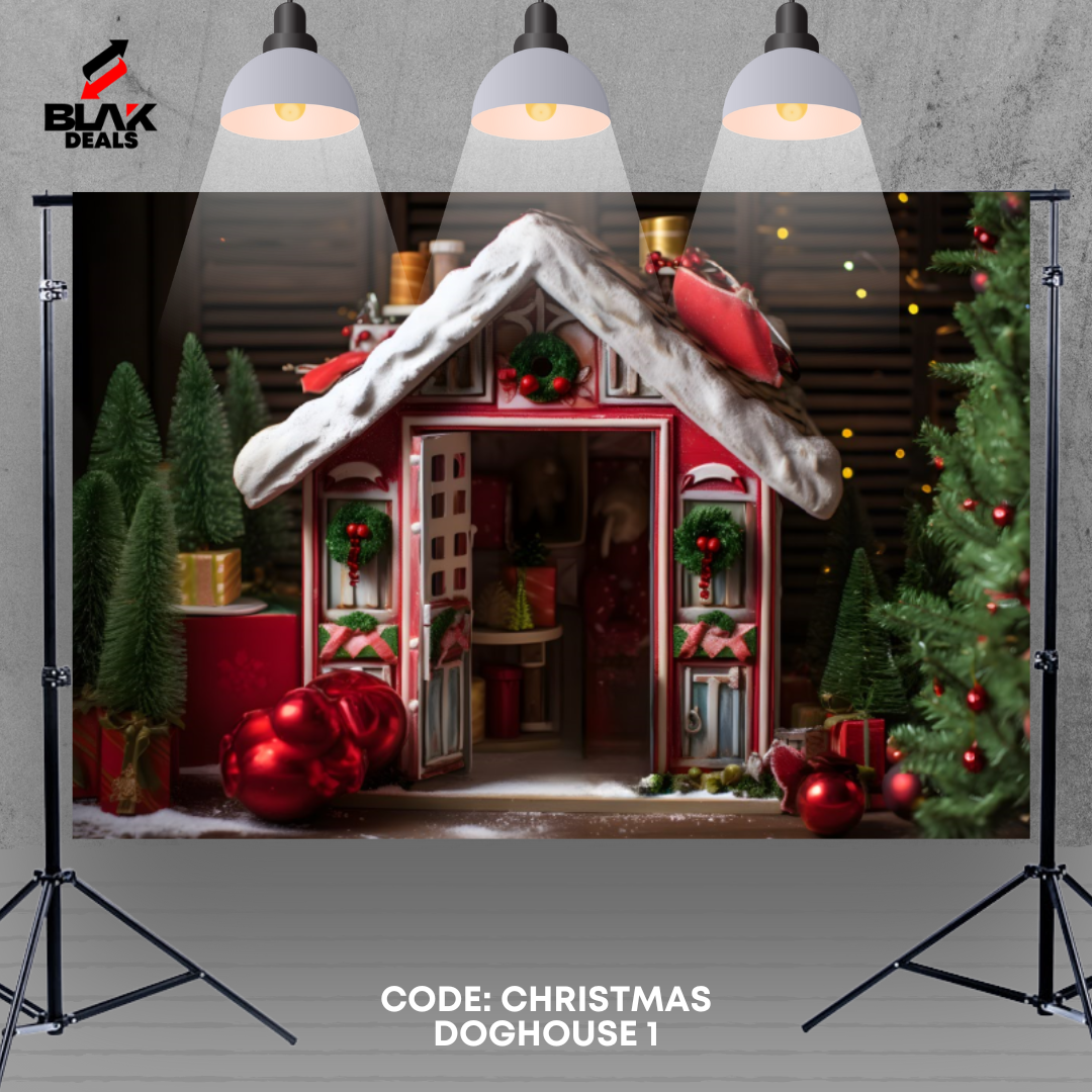 Christmas Dog House Family Couple Photography Backdrop Photoshoot | BLAK Deals