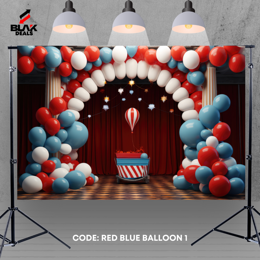 Red Blue Balloon Birthday Kids Newborn Toddler Photography Backdrop Photoshoot | BLAK Deals