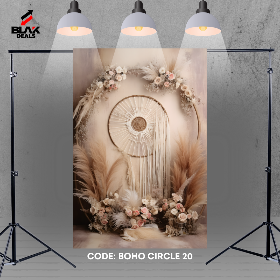 Circle Frame Boho Family Maternity Couple Beige Photography Backdrop Photoshoot | BLAK Deals