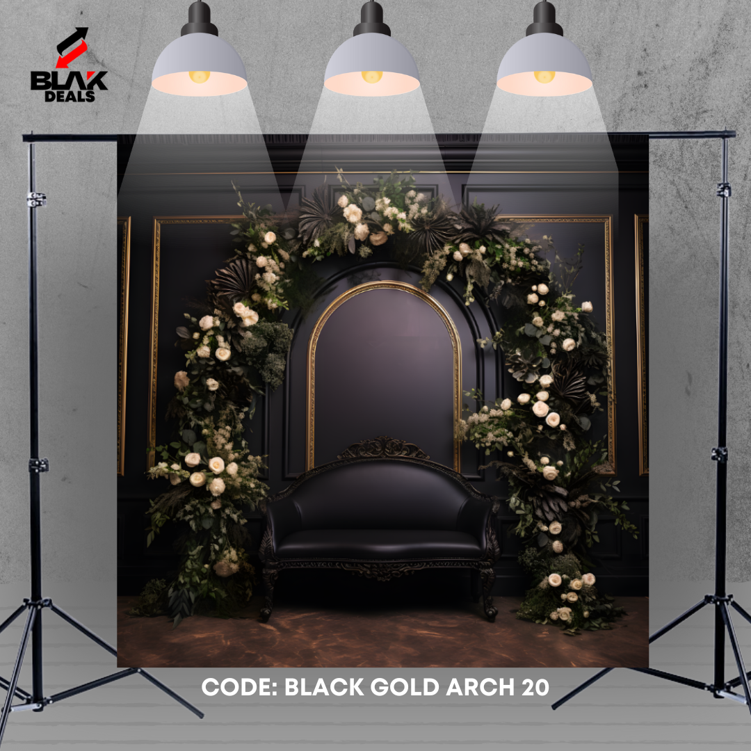 Black & Gold Minimalist Arc Family Maternity Minimal Photography Backdrop Photoshoot | BLAK Deals