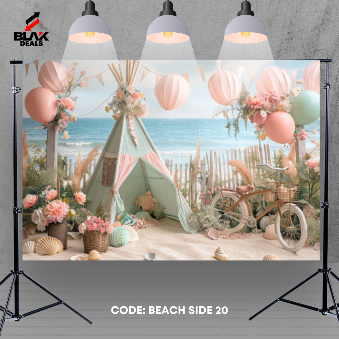 Seaside Boho Balloon Family Maternity Couple Summer Photography Backdrop Photoshoot | BLAK Deals