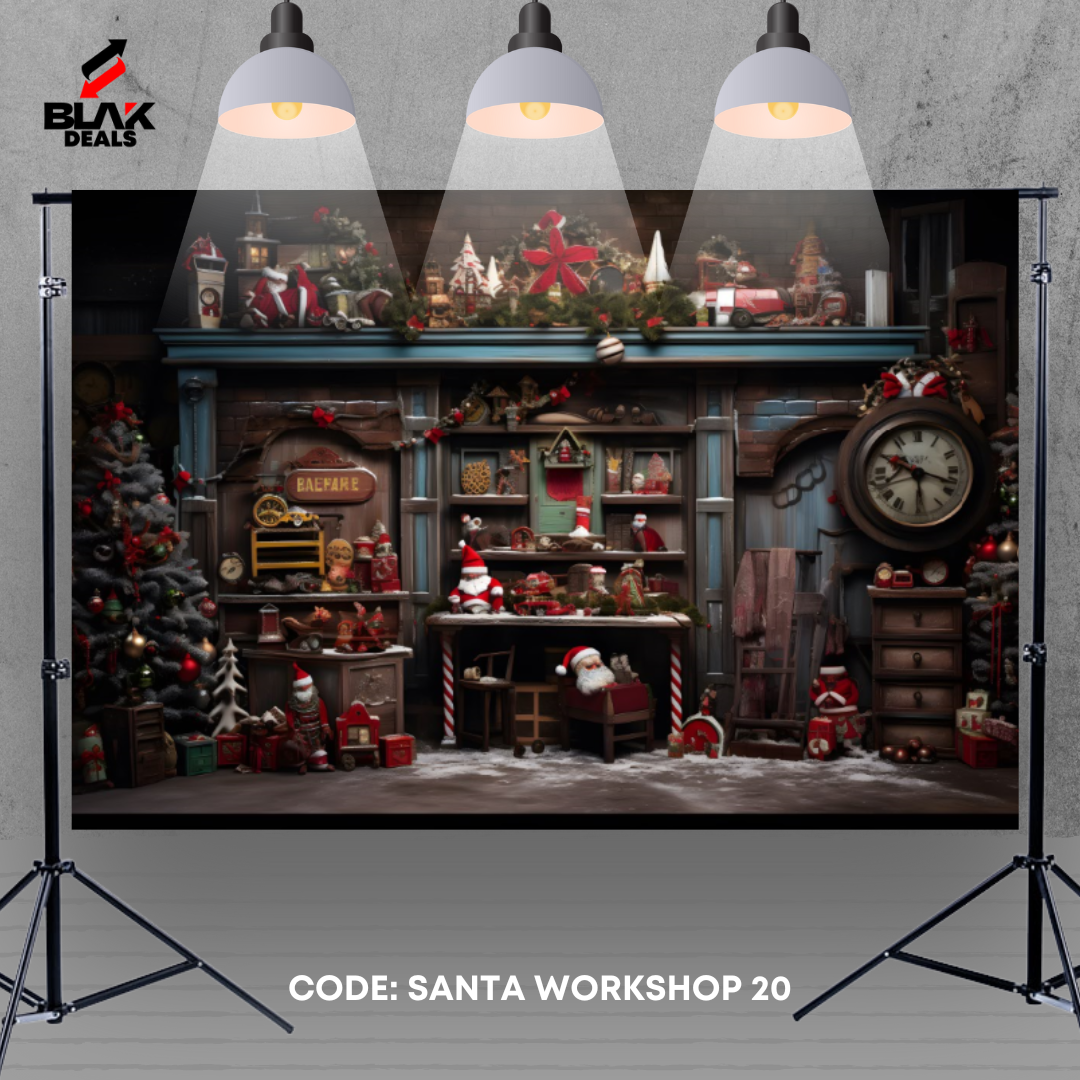 Santa Claus Workshop Family Couple Christmas Photography Backdrop Photoshoot | BLAK Deals
