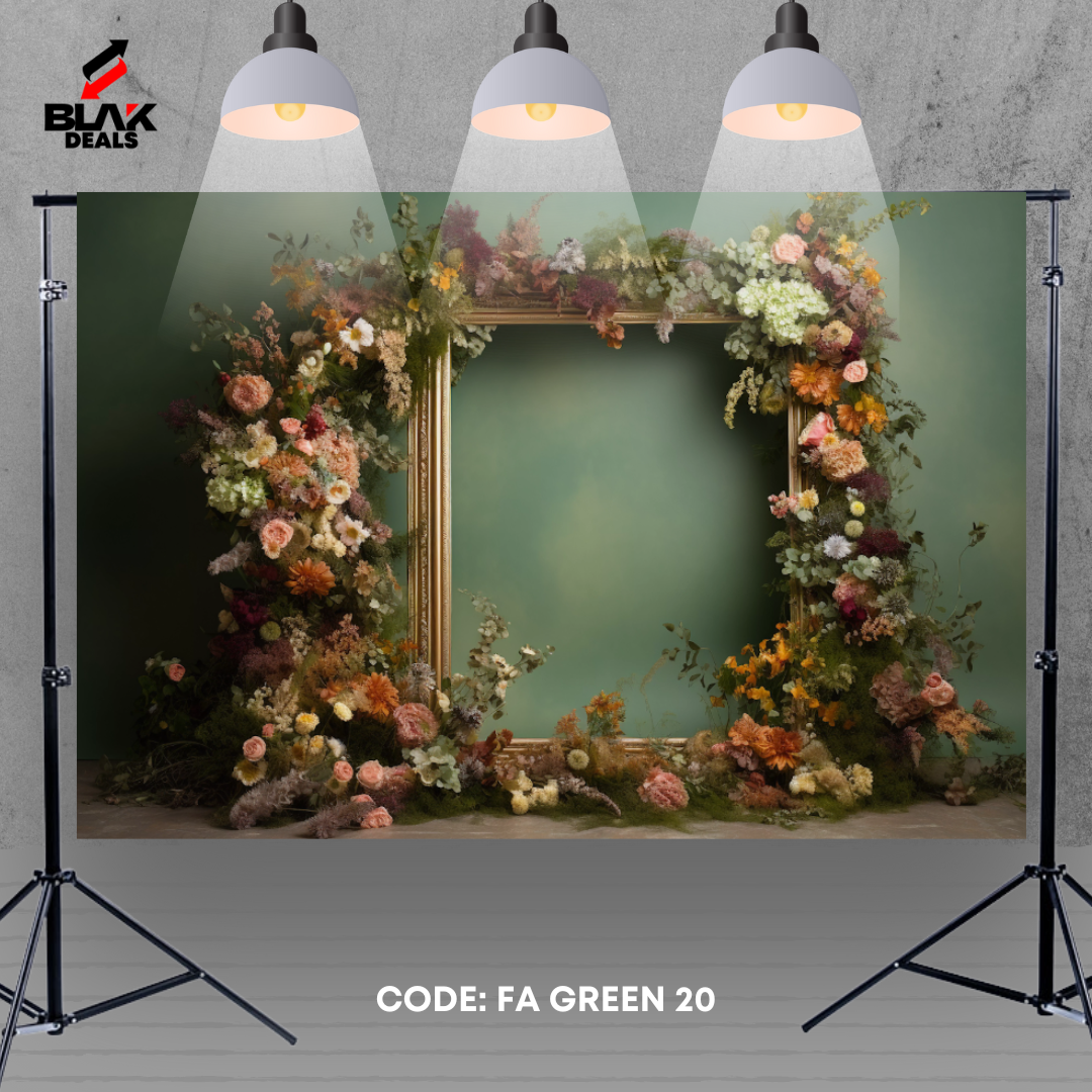 Green Floral Arc Family Maternity Couple Portrait Photography Backdrop Photoshoot | BLAK Deals