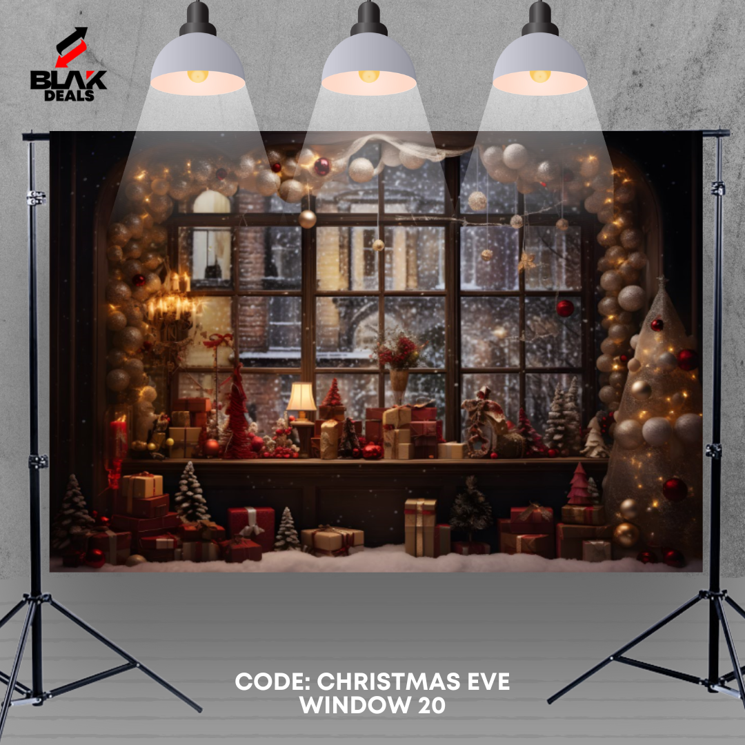 Christmas Eve Window Family Couple Photography Backdrop Photoshoot | BLAK Deals