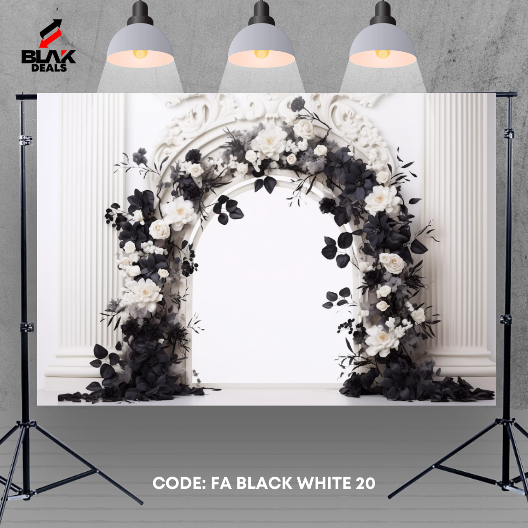 Black on White Floral Arc Family Maternity Couple Photography Backdrop Photoshoot | BLAK Deals