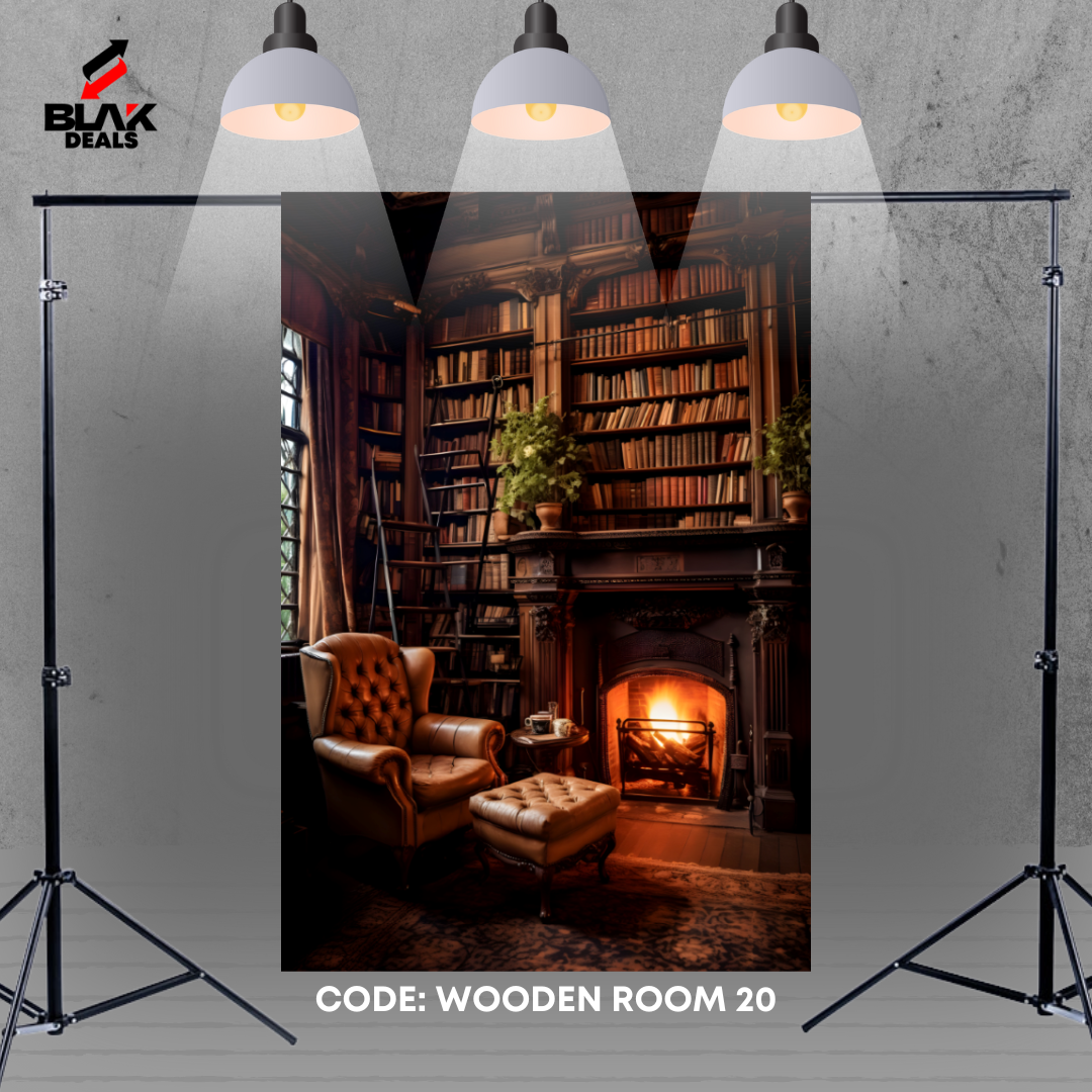 Wooden Room Autumn Library Family Maternity Couple Fall Photography Backdrop Photoshoot | BLAK Deals