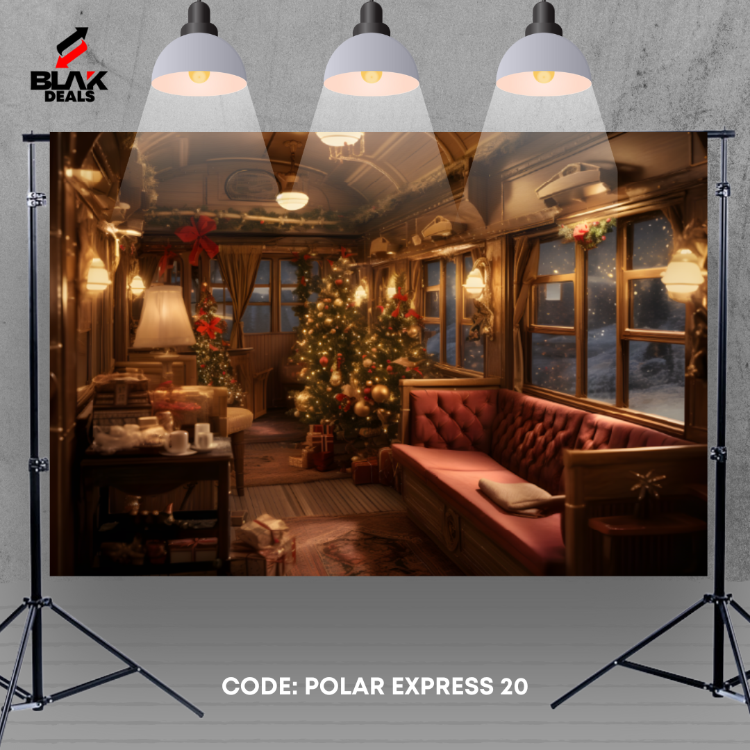 Polar Express Train Snow Family Couple Christmas Photography Backdrop Photoshoot | BLAK Deals
