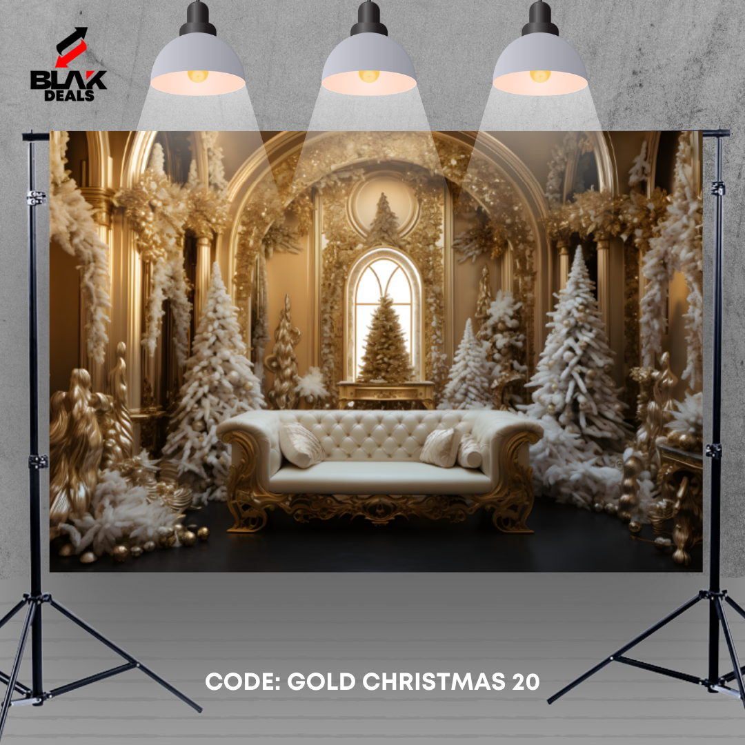 Gold Christmas Elegant Family Couple Photography Backdrop Photoshoot | BLAK Deals