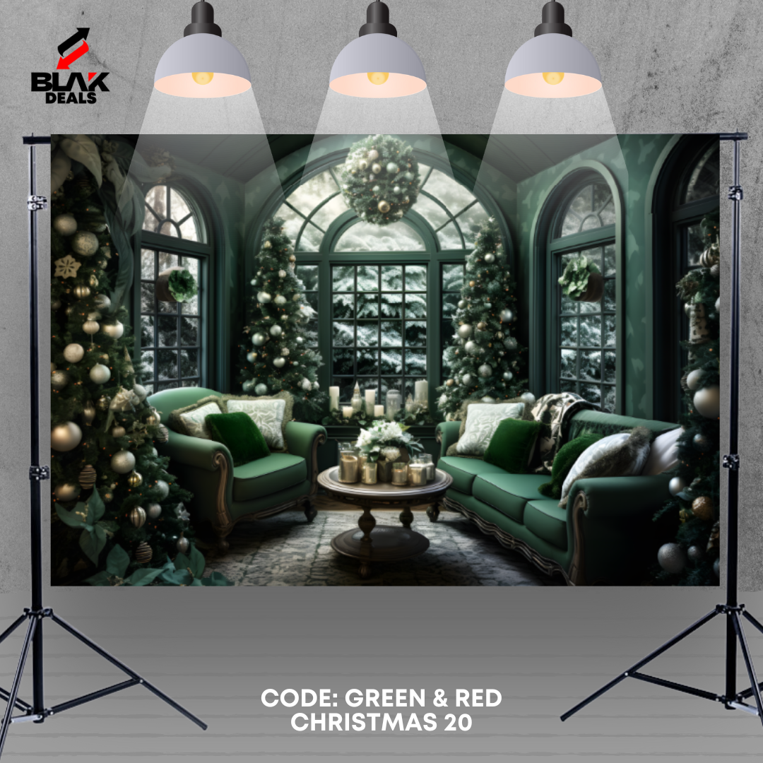 Green & Red Christmas Elegant Family Couple Photography Backdrop Photoshoot | BLAK Deals