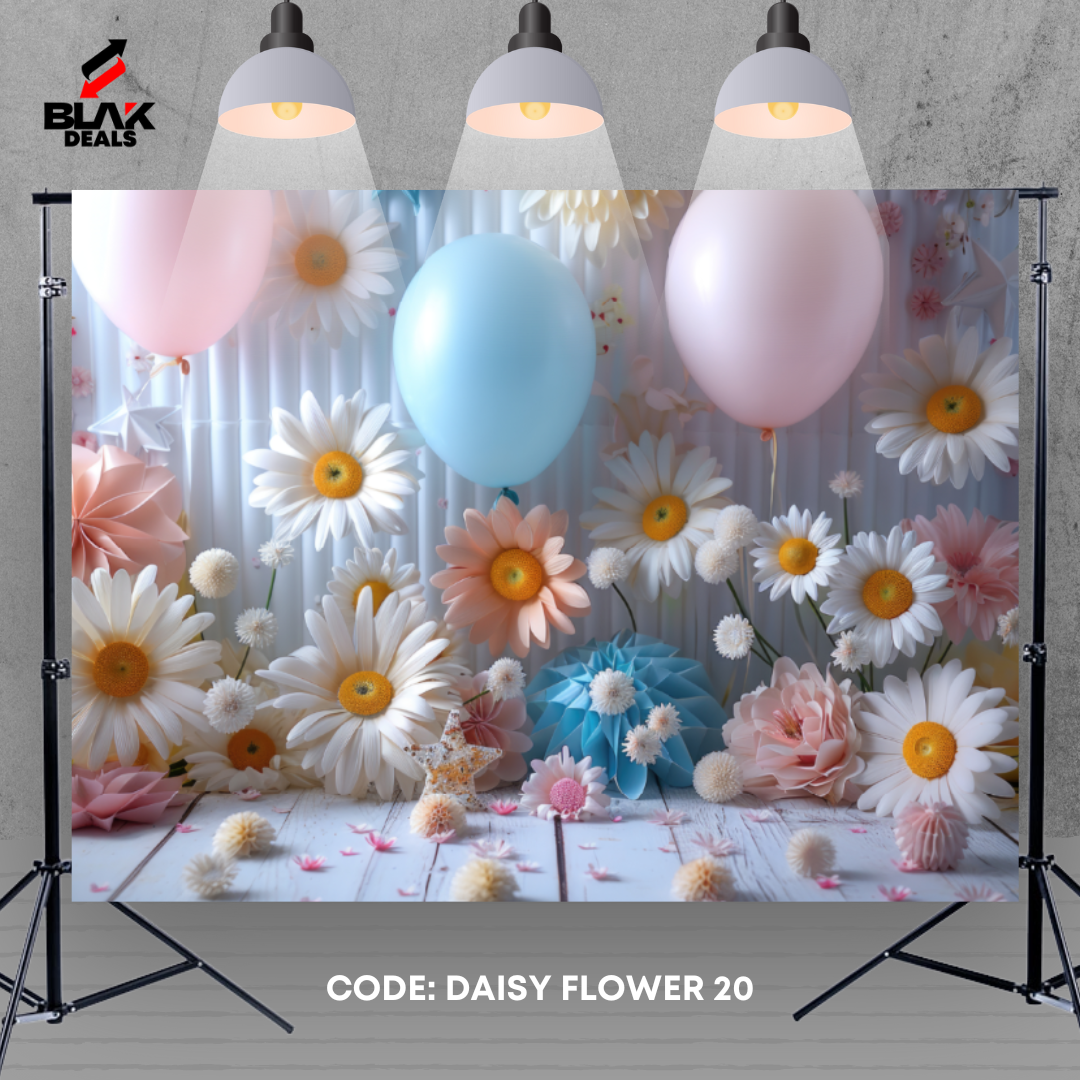 Daisy Flower Balloon Birthday Kids Newborn Toddler Photography Backdrop Photoshoot | BLAK Deals