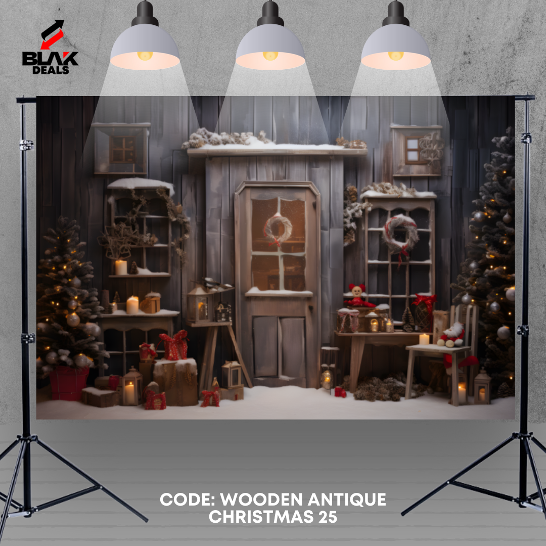 Wooden Antique Christmas Family Couple Photography Backdrop Photoshoot | BLAK Deals