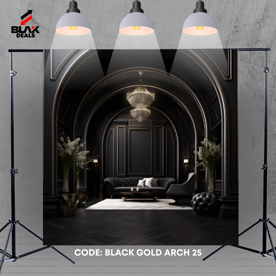 Black & Gold Minimalist Arc Family Maternity Minimal Photography Backdrop Photoshoot | BLAK Deals