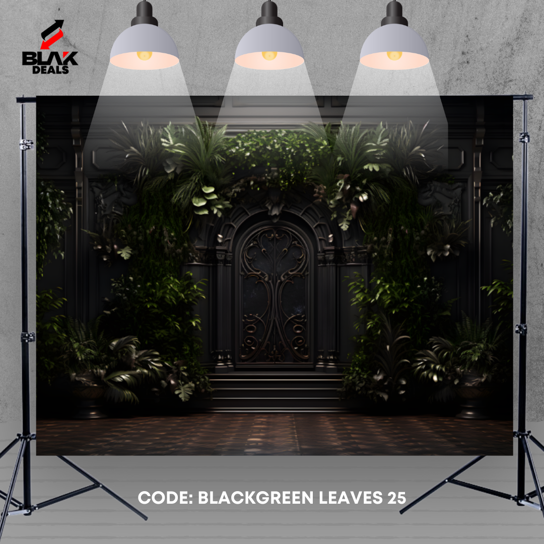 Black Green Leaves Arc Floral Family Maternity Couple Photography Backdrop Photoshoot | BLAK Deals