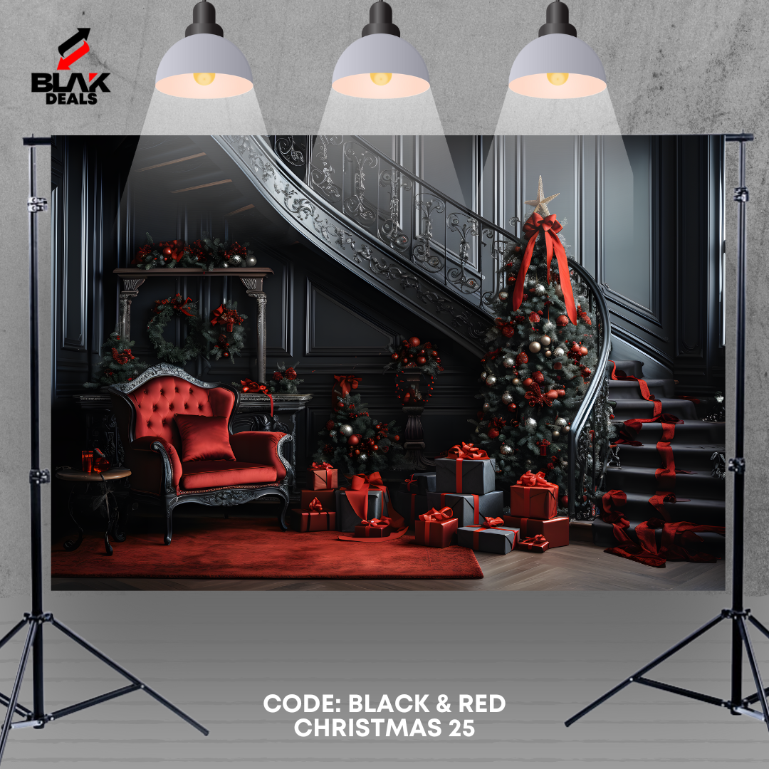 Black & Red Christmas Family Couple Photography Backdrop Photoshoot | BLAK Deals
