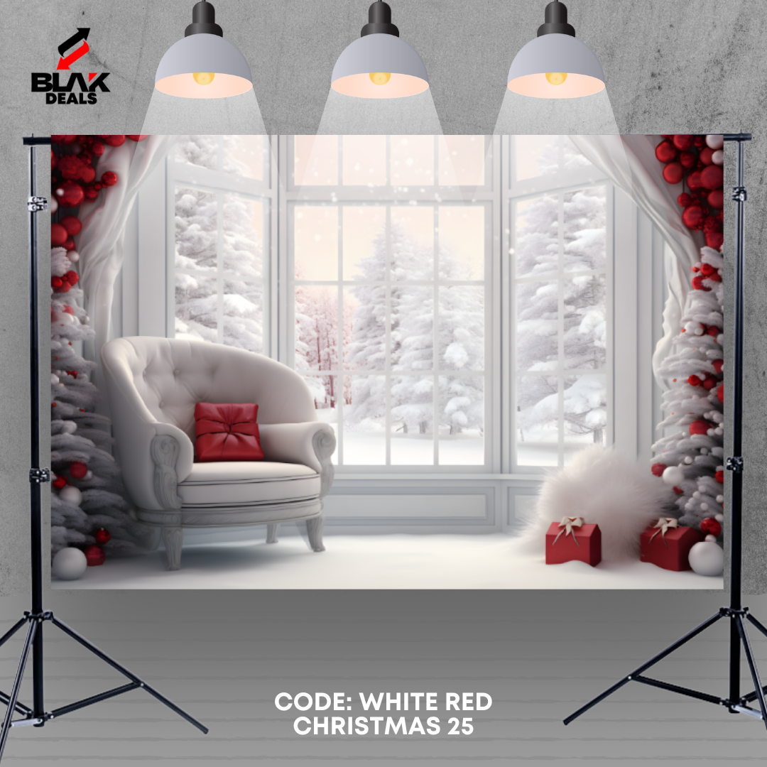 White Red Christmas Elegant Family Couple Photography Backdrop Photoshoot | BLAK Deals