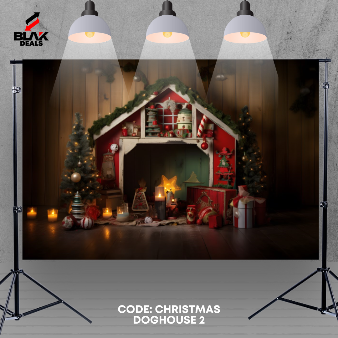 Christmas Dog House Family Couple Photography Backdrop Photoshoot | BLAK Deals