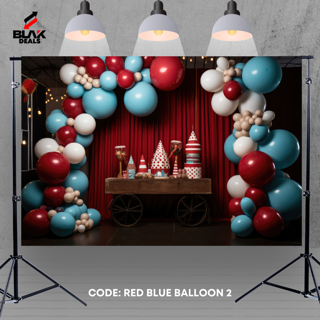 Red Blue Balloon Birthday Kids Newborn Toddler Photography Backdrop Photoshoot | BLAK Deals