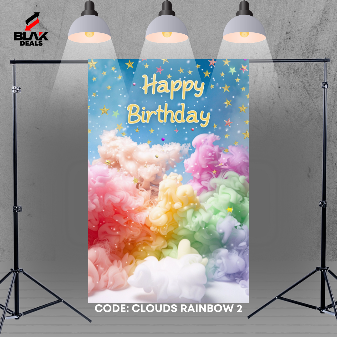 Clouds Rainbow Balloons Birthday Family Portrait Photography Backdrop Photoshoot | BLAK Deals