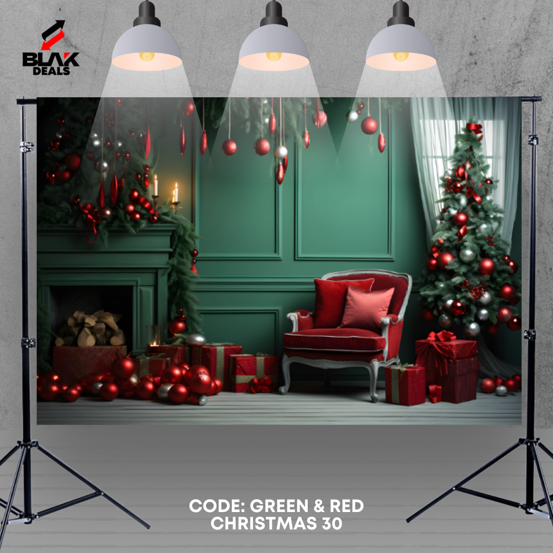 Green & Red Christmas Elegant Family Couple Photography Backdrop Photoshoot | BLAK Deals