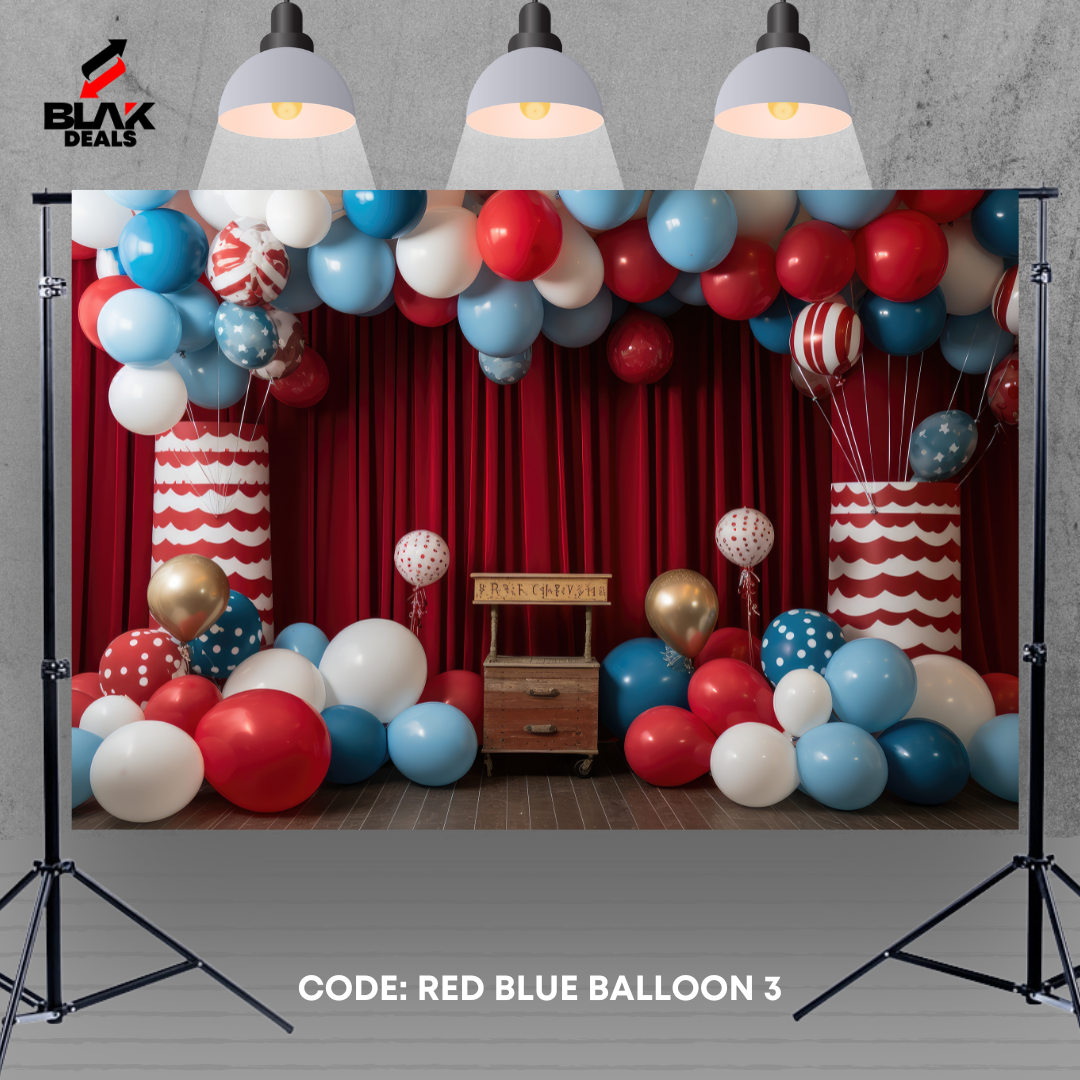 Red Blue Balloon Birthday Kids Newborn Toddler Photography Backdrop Photoshoot | BLAK Deals