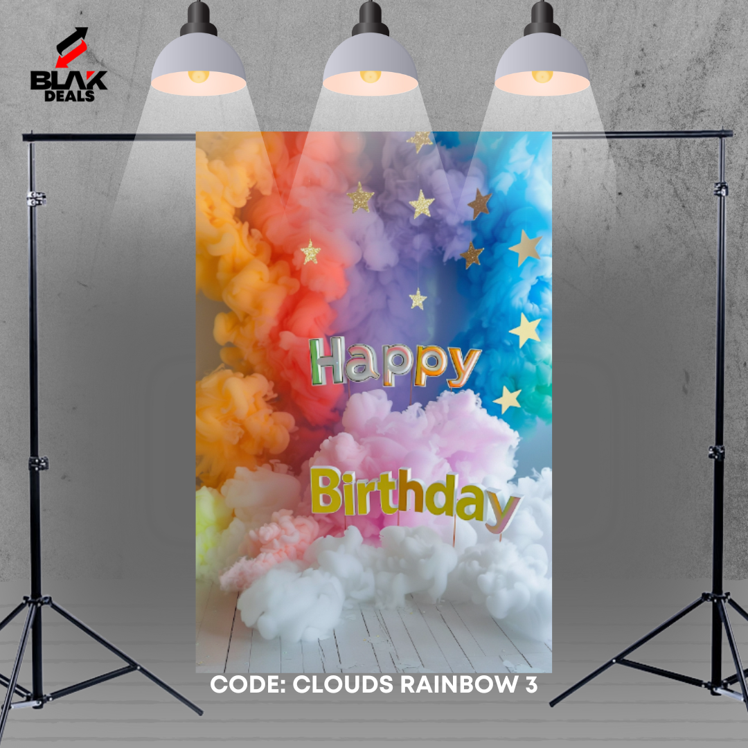 Clouds Rainbow Balloons Birthday Family Portrait Photography Backdrop Photoshoot | BLAK Deals