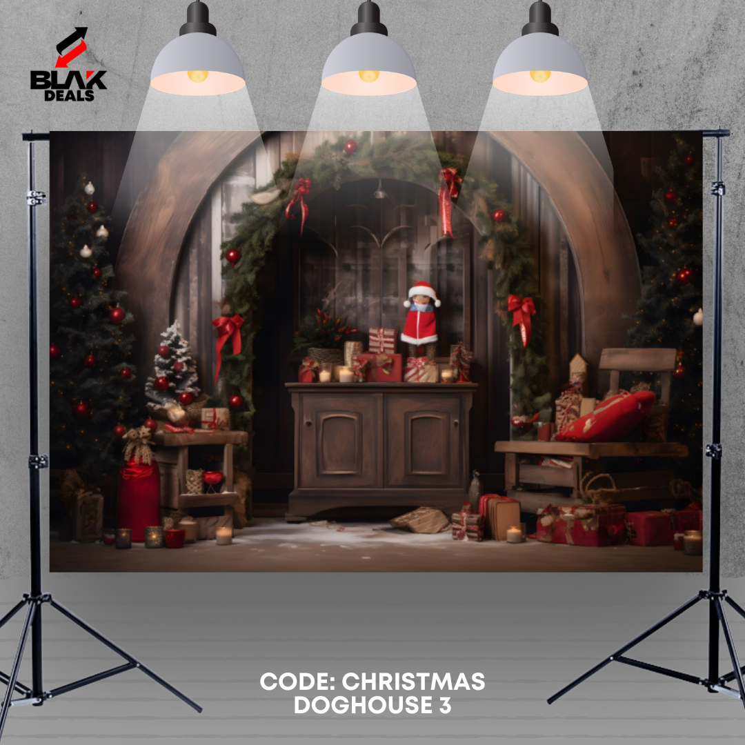 Christmas Dog House Family Couple Photography Backdrop Photoshoot | BLAK Deals